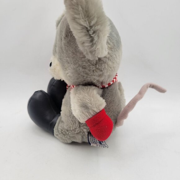 Mattel Emotions Vintage Christmas Gray Mouse Plush Red Scarf Black Boots Stuffed - Picture 10 of 13